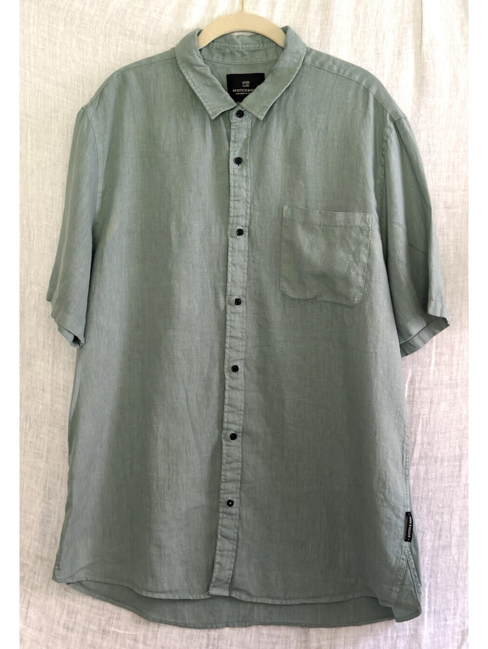 Scotch & Soda Shirt Mens XXL Green Linen Short Sleeve Regular Fit Button Down